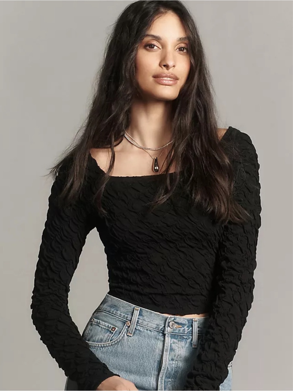 Anthropologie Maeve Long Sleeve Modern Popcorn Crop Top Size Small